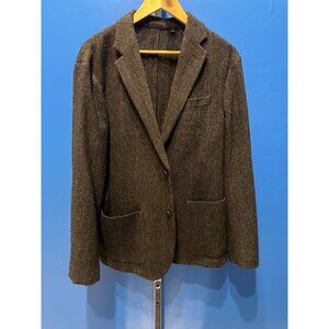 Uniqlo Dark Gray Wool Blend Tweed Jacket Mens Herringbone Outerwear